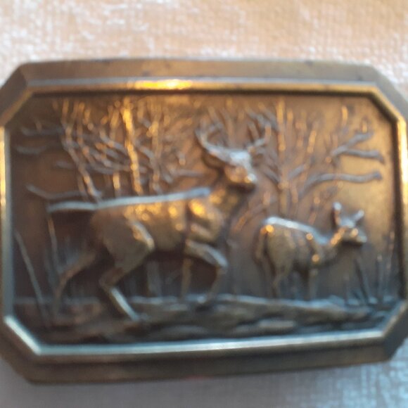 Vintage deer belt buckle. Solid brass. Great American Buckle Co Chicago. Copyrig - Picture 1 of 4